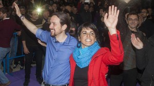 Pablo Iglesias junto a Teresa Rodriguez en un acto de campaña